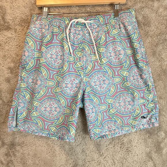 Vineyard Vines Swim Shorts Trunks Blue Pink Sea of Turtles Men's M READ - Picture 1 of 15